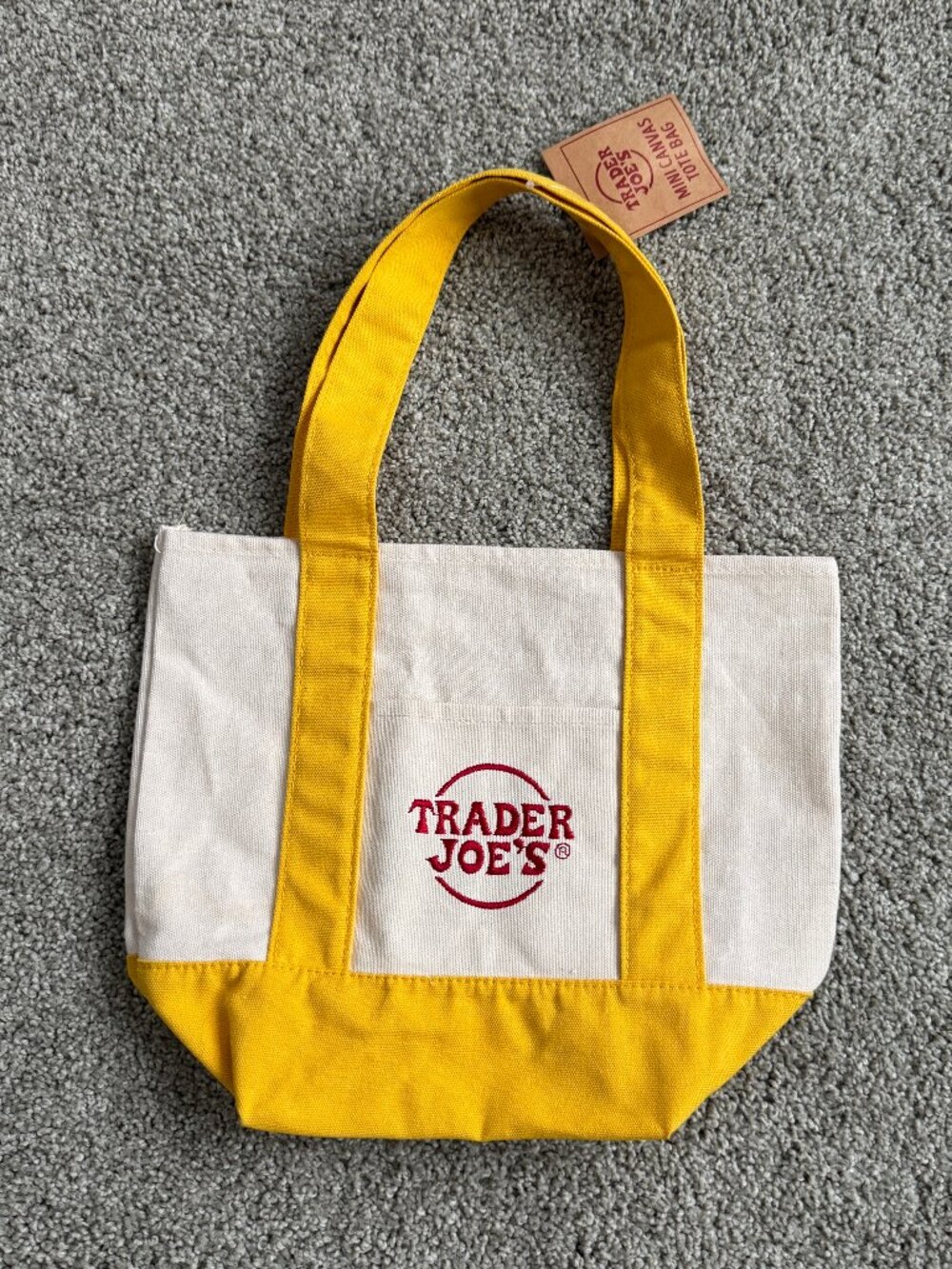TRADER JOE’S mini tote bag, canvas, yellow/cream